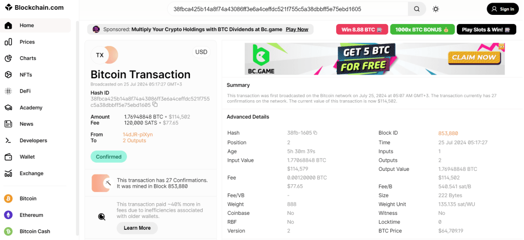 blokchain.com bitcoin transaction