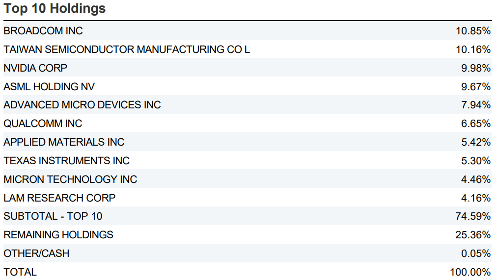 VanEck Semiconductor UCITS ETF ana pozisyonları