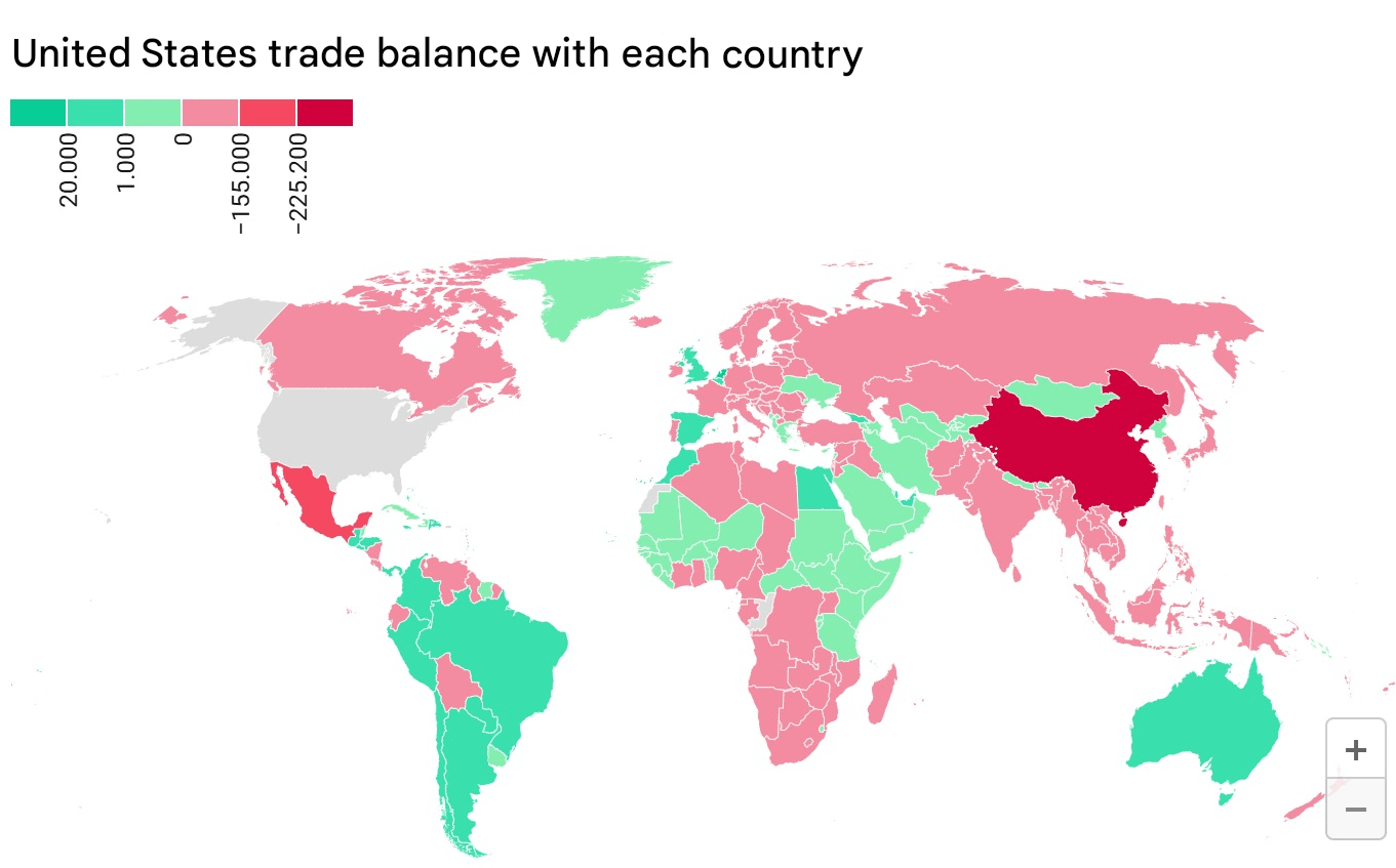 ABD'nin diğer ülkelerle olan dış ticaret dengesi