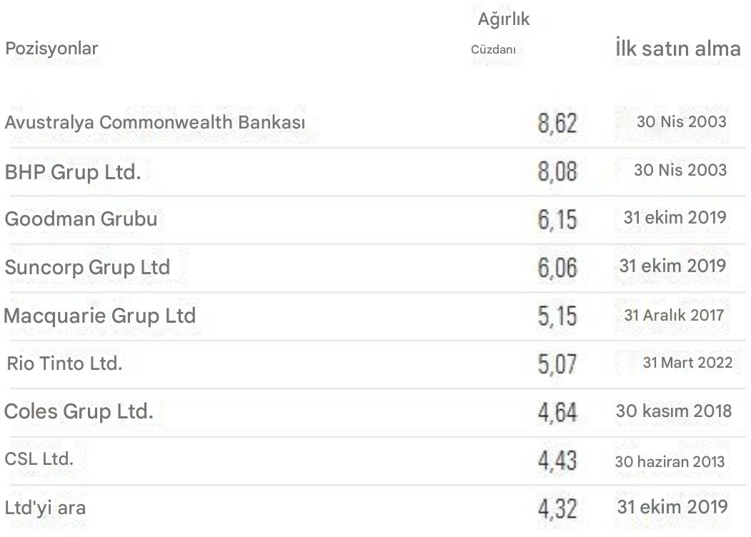Ana pozisyonlar Fidelity Fonları