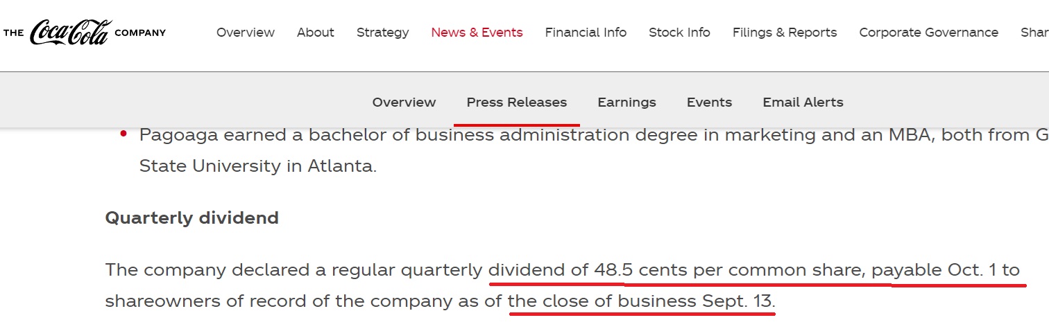 Coca cola ne zaman temettü veriyor?