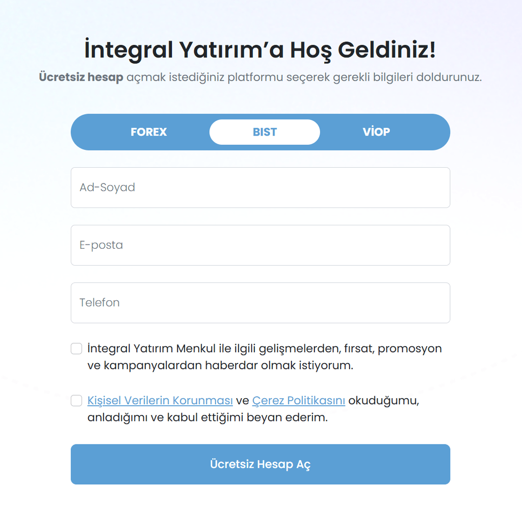 integral Yatırım hesaplar