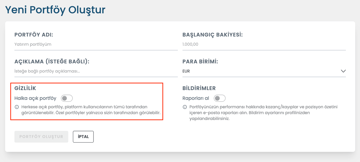 herkese açık portföy