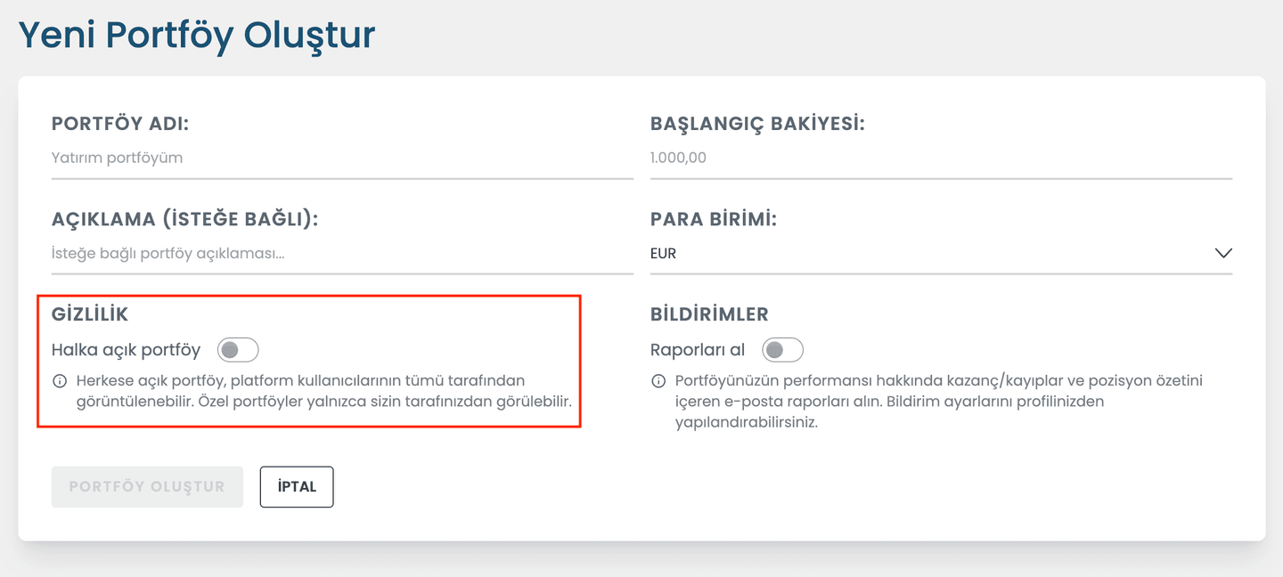 herkese açık portföy